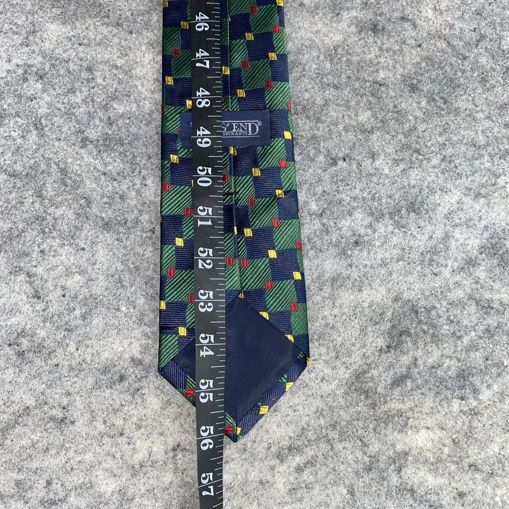 VTG Lands End Silk Necktie Navy Green Yellow Red‎ Hand Sewn Holiday USA